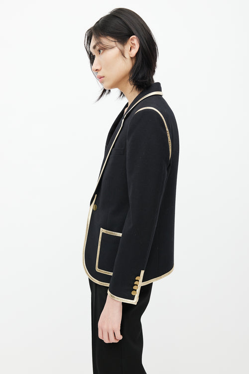 Saint Laurent Black 
Gold Wool Blazer