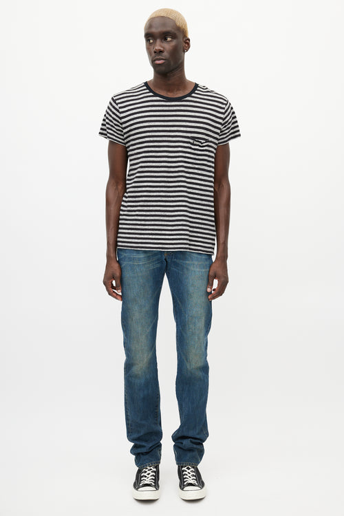 Saint Laurent Black 
Grey Striped T-Shirt