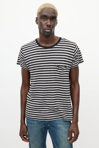 Saint Laurent Black 
Grey Striped T-Shirt