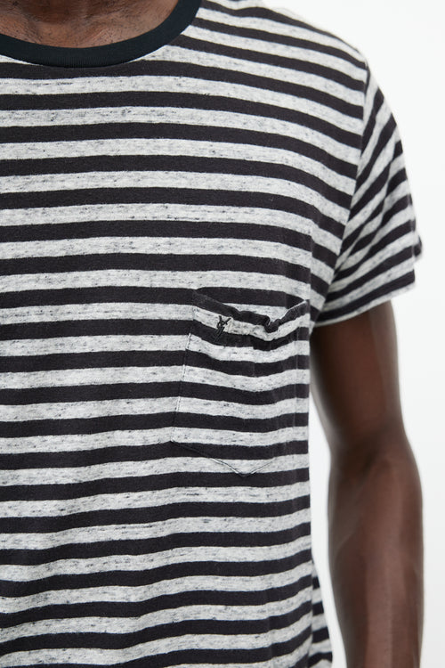 Saint Laurent Black 
Grey Striped T-Shirt