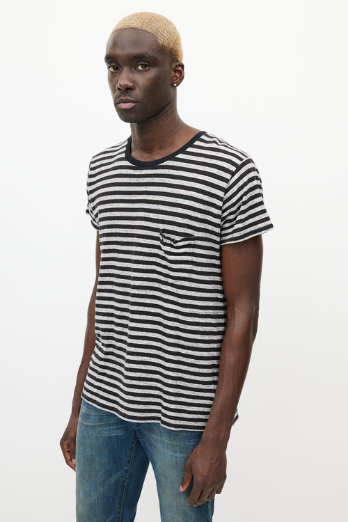 Saint Laurent Black 
Grey Striped T-Shirt