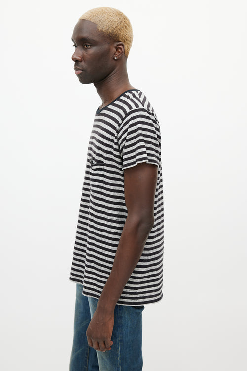 Saint Laurent Black 
Grey Striped T-Shirt