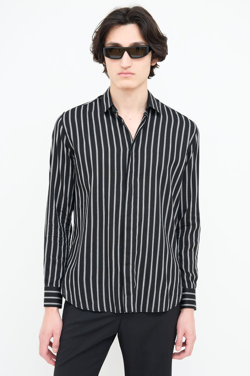 Saint Laurent Black 
Grey Wide Pinstripe Shirt