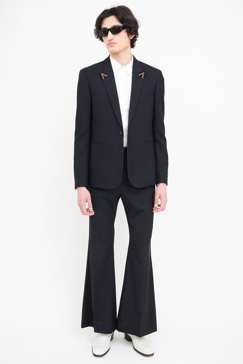 Saint Laurent Black Jacquard Stripe Embellished Blazer