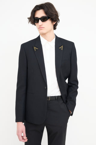 Saint Laurent Black Jacquard Stripe Embellished Blazer