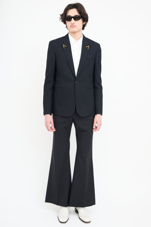 Saint Laurent Black Jacquard Stripe Embellished Blazer