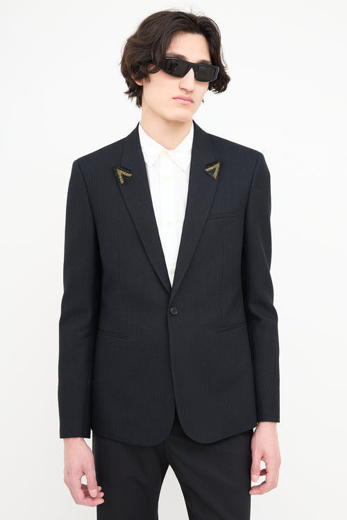 Saint Laurent Black Jacquard Stripe Embellished Blazer