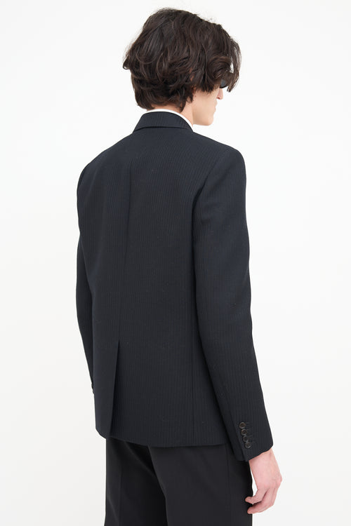 Saint Laurent Black Jacquard Stripe Embellished Blazer