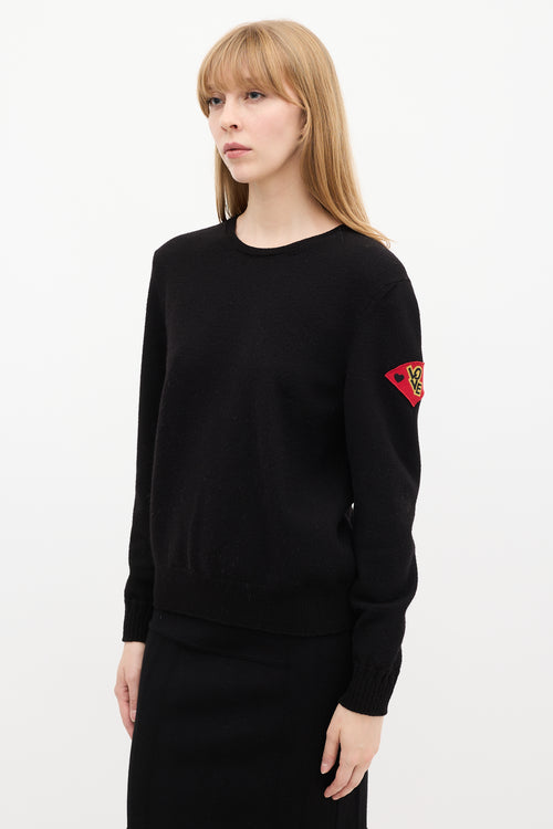 Saint Laurent Black Knit 
Red Love Patch Sweater