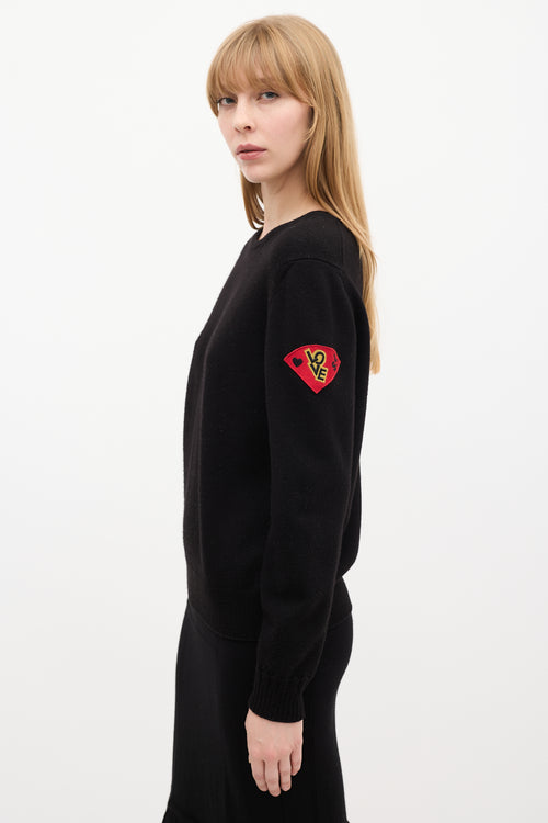 Saint Laurent Black Knit 
Red Love Patch Sweater