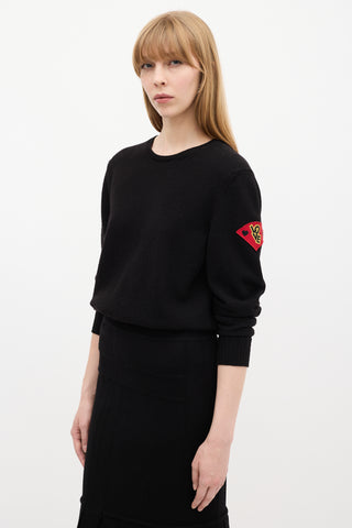 Saint Laurent Black Knit 
Red Love Patch Sweater