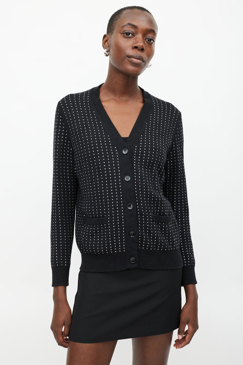 Saint Laurent Black Knit Rhinestone Cardigan