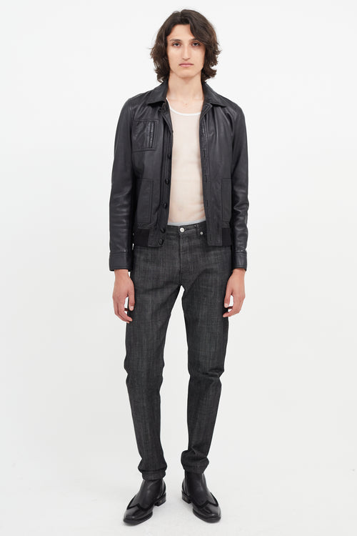 Saint Laurent Black Leather Bomber Jacket