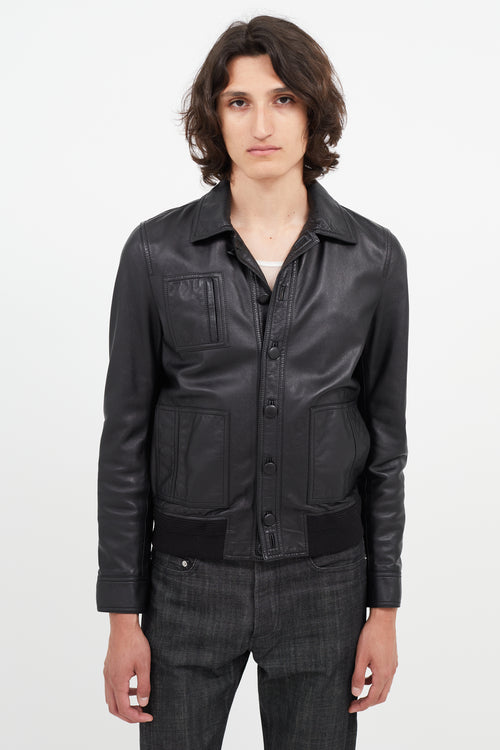 Saint Laurent Black Leather Bomber Jacket