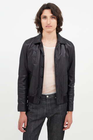 Saint Laurent Black Leather Bomber Jacket