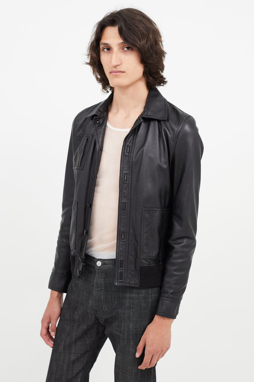 Saint Laurent Black Leather Bomber Jacket