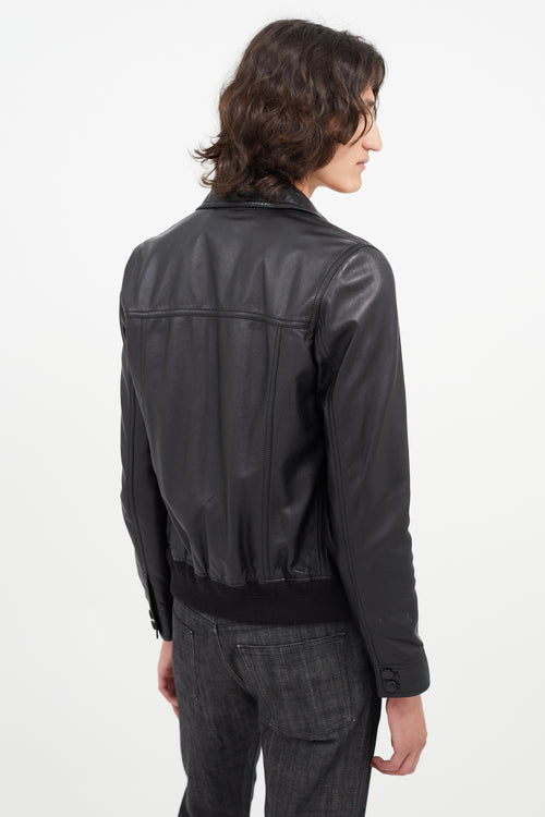 Saint Laurent Black Leather Bomber Jacket