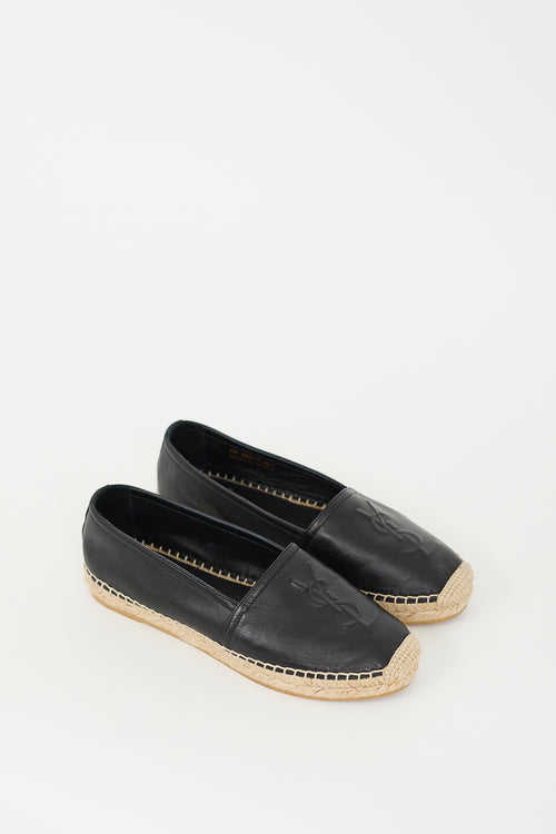 Saint Laurent Black Leather Cassandre Logo Espadrille