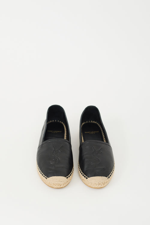 Saint Laurent Black Leather Cassandre Logo Espadrille