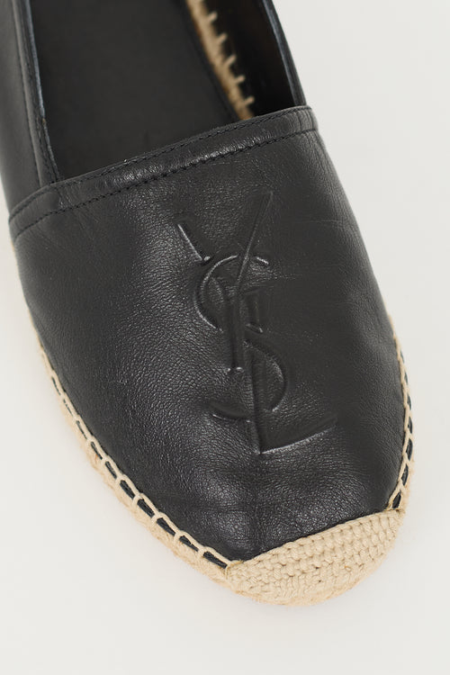 Saint Laurent Black Leather Cassandre Logo Espadrille