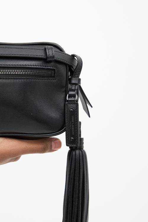 Saint Laurent Black Leather Chevron Lou Camera Belt Bag