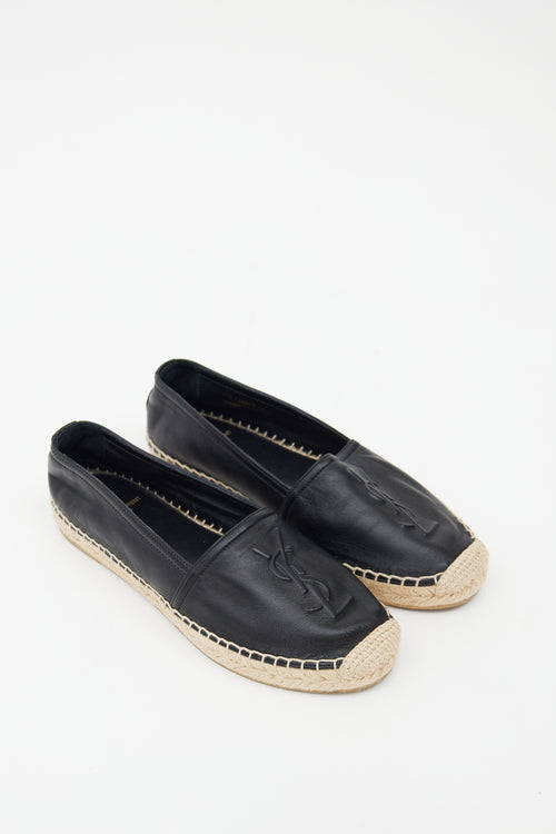 Saint Laurent Black Leather Logo Espadrille