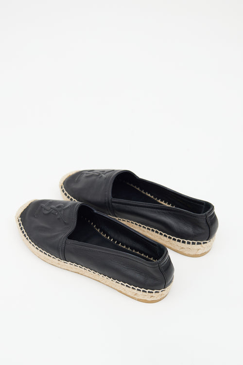 Saint Laurent Black Leather Logo Espadrille