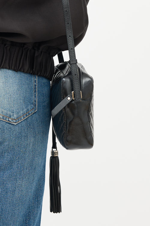 Saint Laurent Black Leather Chevron Tassel Crossbody Bag