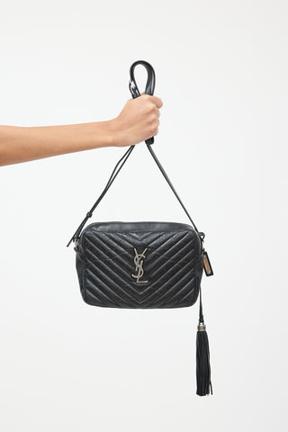 Saint Laurent Black Leather Chevron Tassel Crossbody Bag