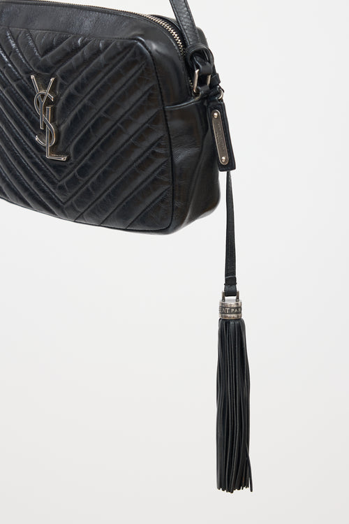 Saint Laurent Black Leather Chevron Tassel Crossbody Bag