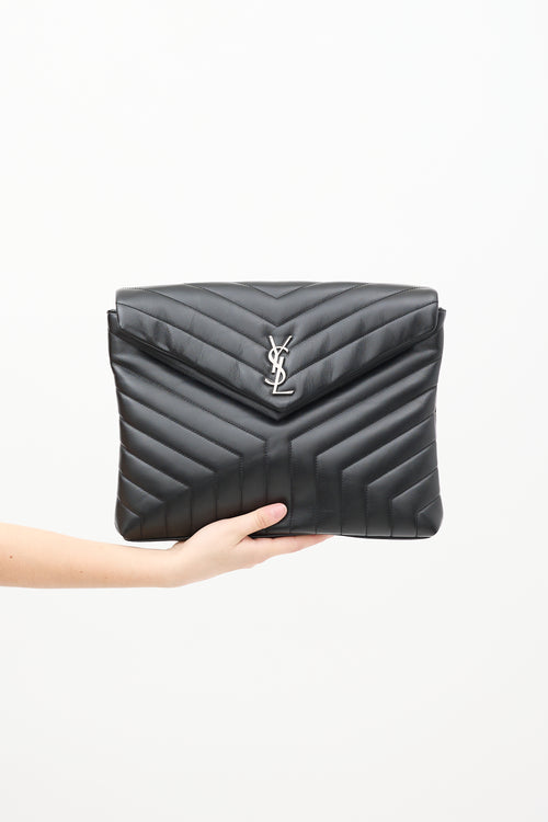 Black Leather Loulou Quilted Clutch