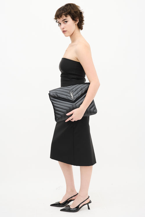 Black Leather Loulou Quilted Clutch