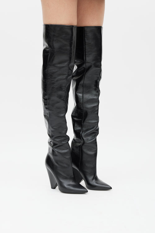 Saint Laurent Black Leather Thigh High Niki Boot