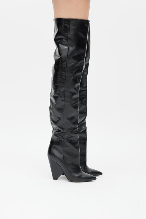 Saint Laurent Black Leather Thigh High Niki Boot