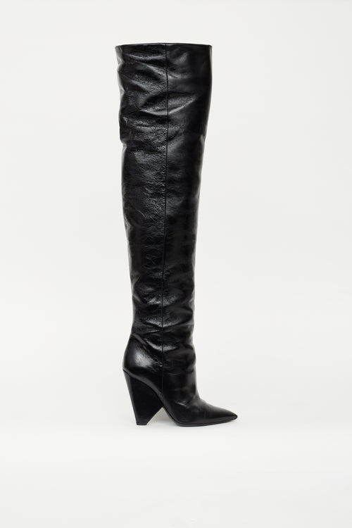 Saint Laurent Black Leather Thigh High Nikki Boot