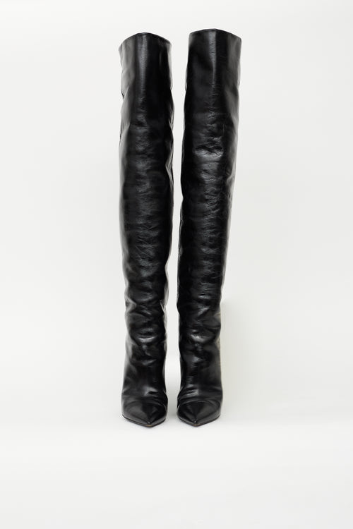 Saint Laurent Black Leather Thigh High Nikki Boot