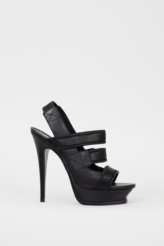 Saint Laurent Black Leather Woven Platform Heel