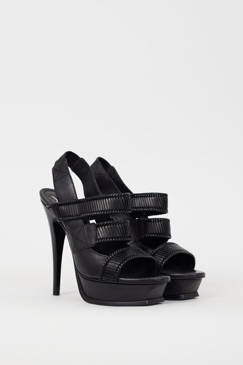 Saint Laurent Black Leather Woven Platform Heel