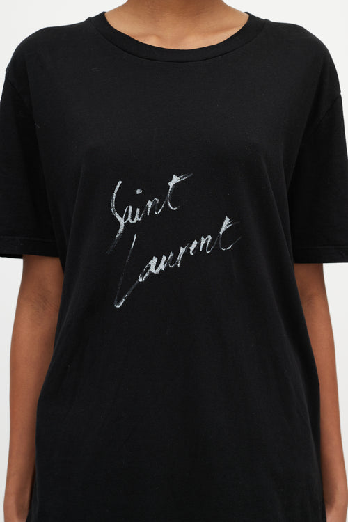 Saint Laurent Black Cursive Logo T-Shirt