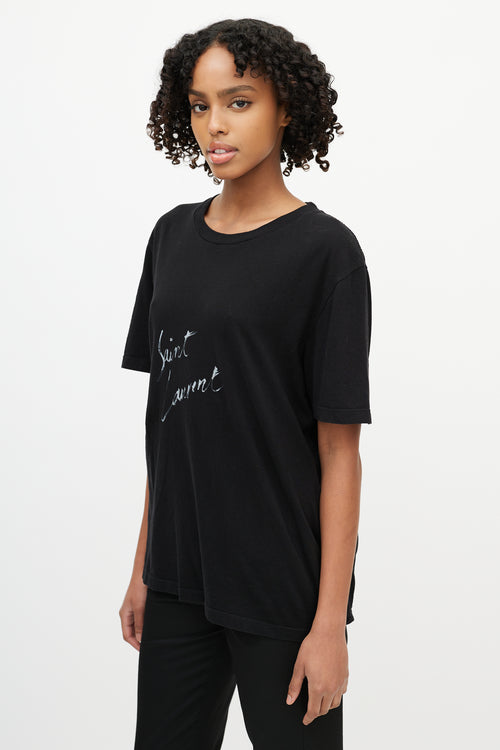 Saint Laurent Black Cursive Logo T-Shirt