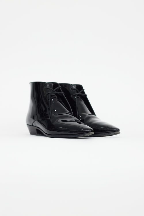 Saint Laurent Black Patent Leather Ankle Lace Up Boot