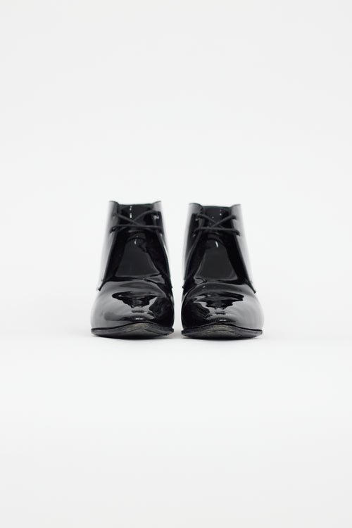 Saint Laurent Black Patent Leather Ankle Lace Up Boot