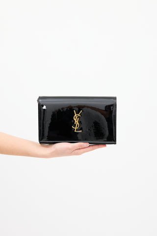 Saint Laurent Black Patent Leather Cassandre Wallet On Chain Bag