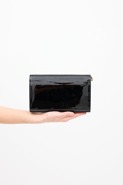 Saint Laurent Black Patent Leather Cassandre Wallet On Chain Bag