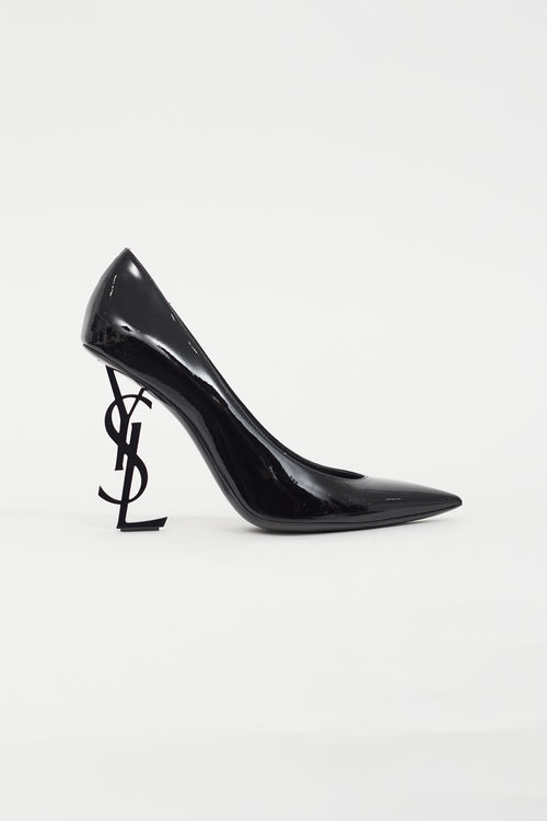 Saint Laurent Black Patent Opyum Logo Heel