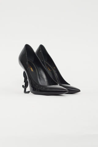 Saint Laurent Black Patent Opyum Logo Heel