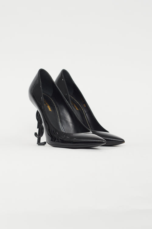 Saint Laurent Black Patent Opyum Logo Heel