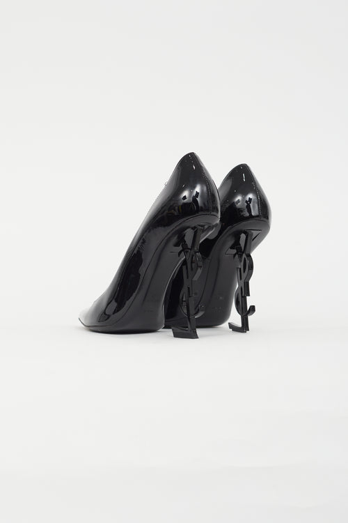 Saint Laurent Black Patent Opyum Logo Heel