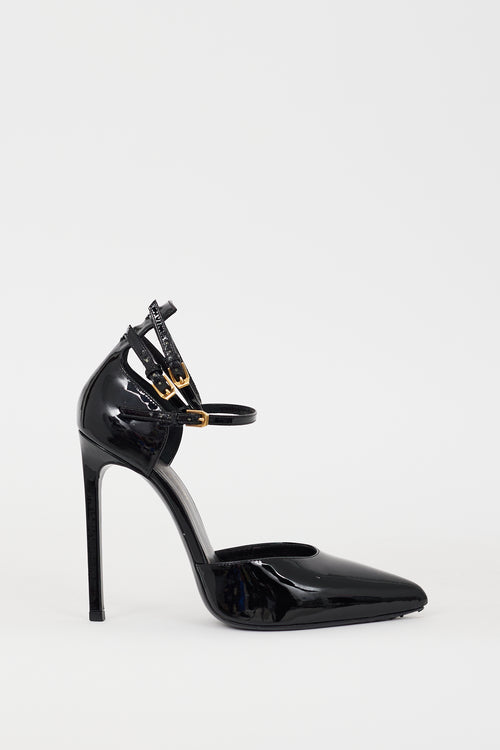 Saint Laurent Black Patent Paris Triple Strap Heel