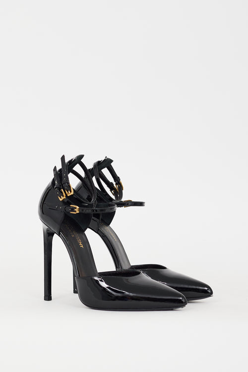 Saint Laurent Black Patent Paris Triple Strap Heel